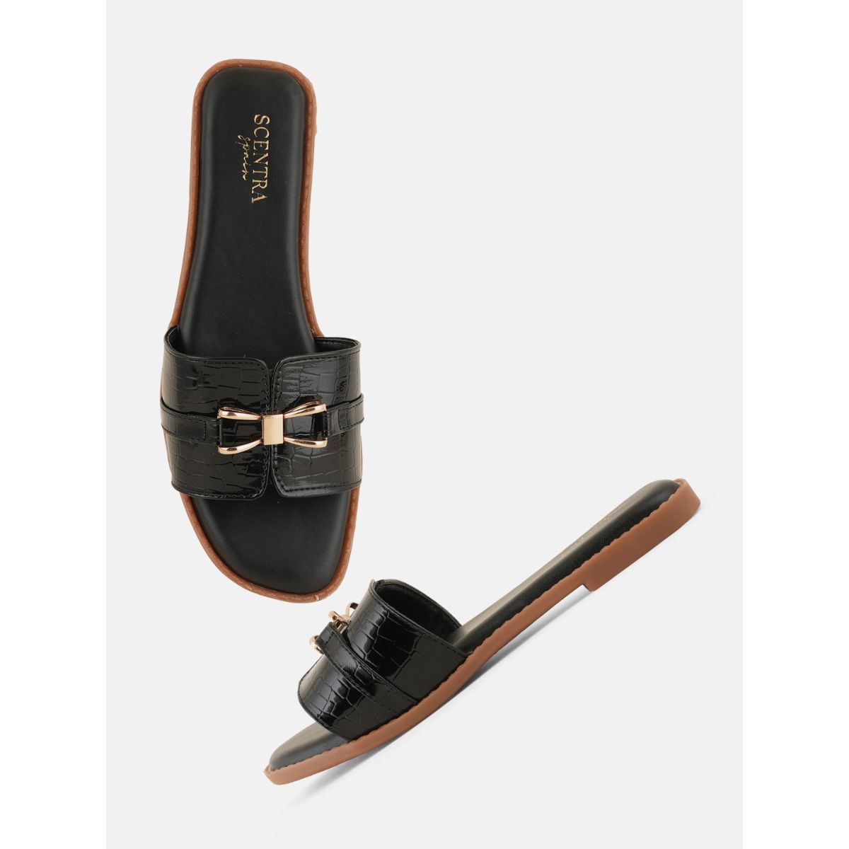 Buy SCENTRA Kira Black Buckle Flats Online