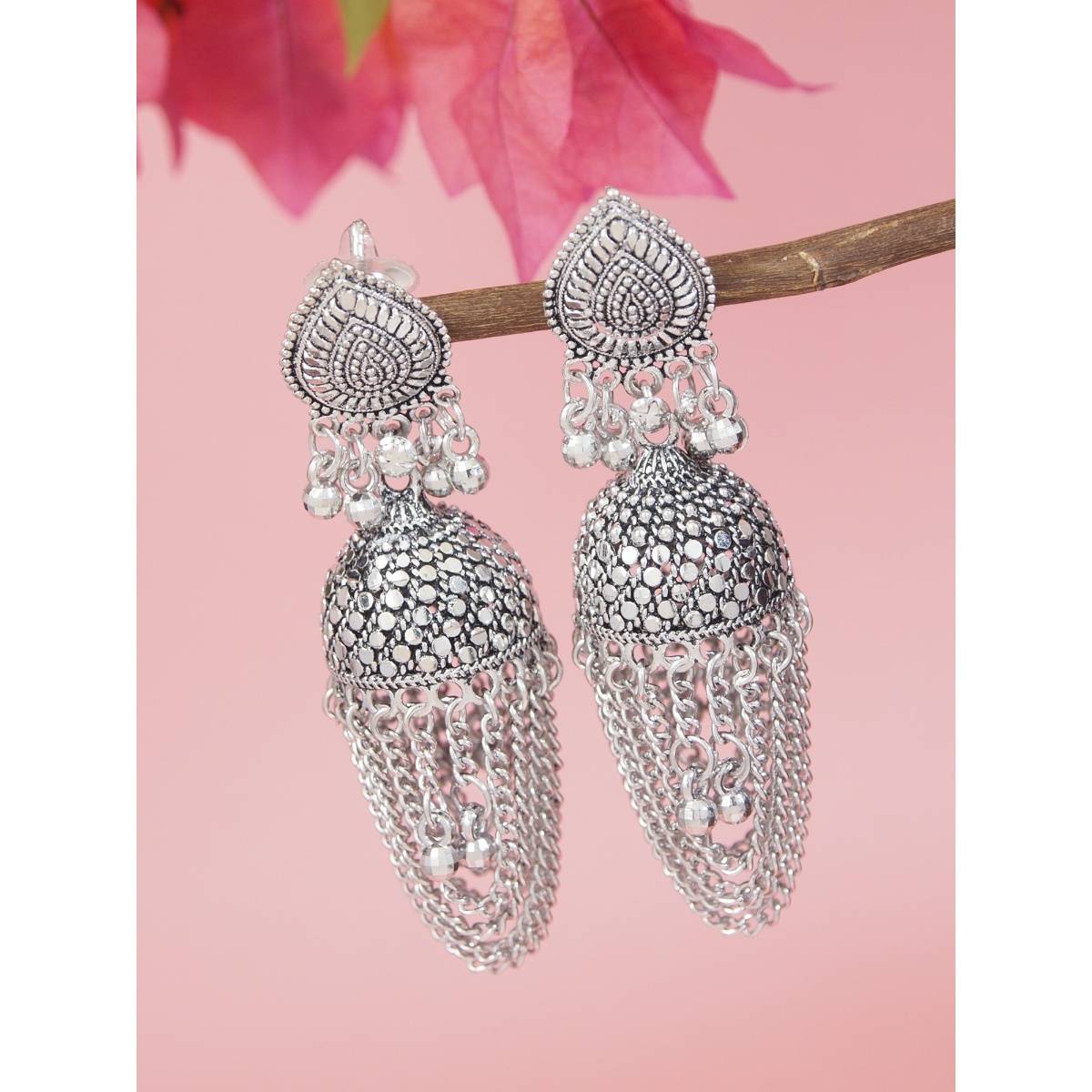 I Jewels Ethnic Oxidised Afghani Style Jhumka Earrings for Women