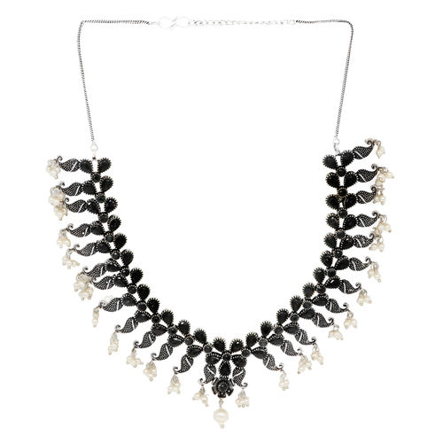 Buy Teejh Niranjana Black Stone Silver Oxidized Necklace Set for