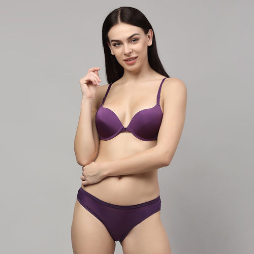 PrettyCat Perfect Front Closure Pushup Bra Panty Set Purple (32B)