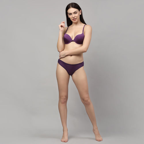 Buy PrettyCat Perfect Front Closure Pushup Bra Panty Set Purple