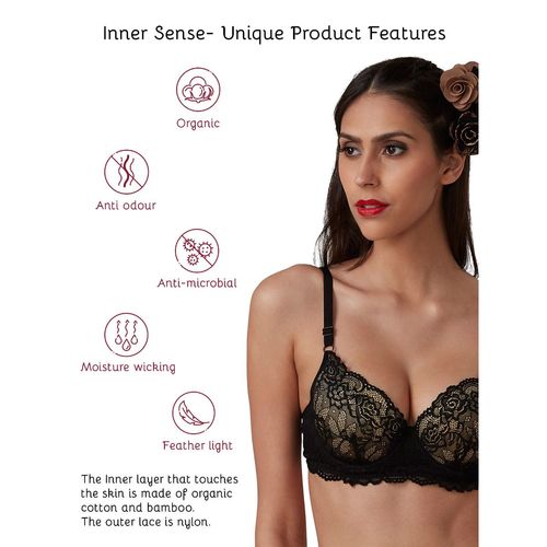 Inner Sense Organic Cotton Padded Underwired Lace Bras ( Pack Of 2)-Black  (30B)
