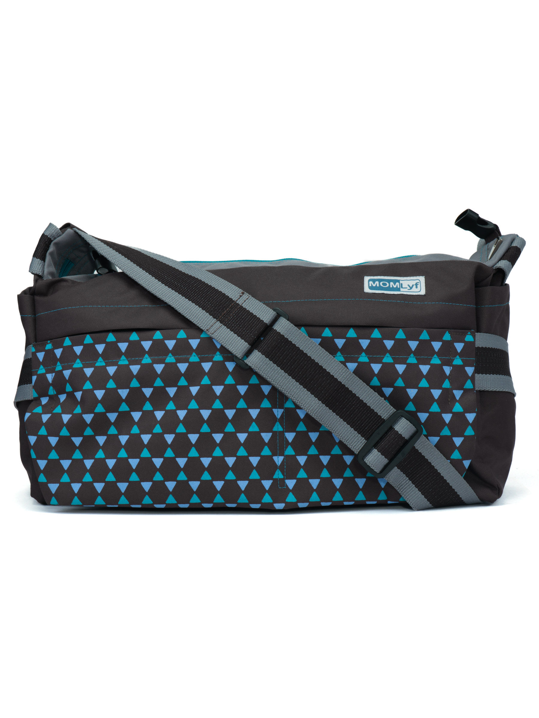 MomLyf Mia Brown And Blue Printed Polyester Diaper Bag With Changing Mat And Bottle Cover
