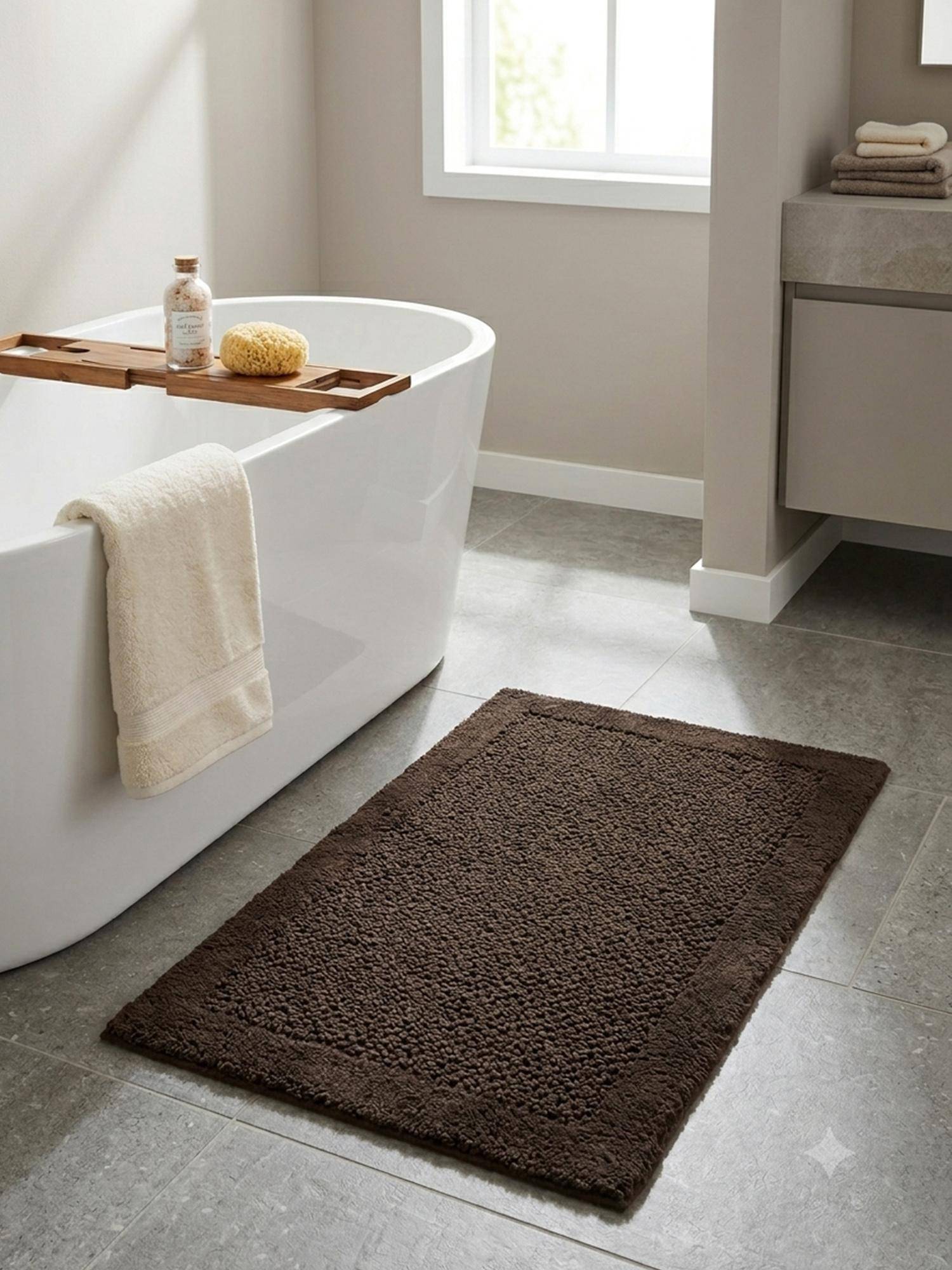 OBSESSIONS Chocolate Reversible Cotton Bathmat, Soft and Ultra Absorbent (35x20 inch)
