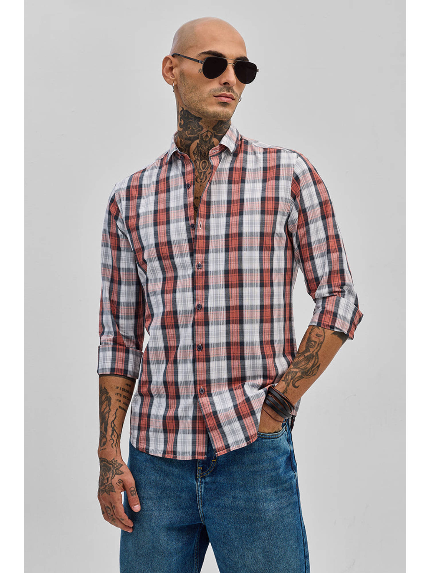 Snitch Red Buy Snitch Red Checks Slim Fit Shirt Online
