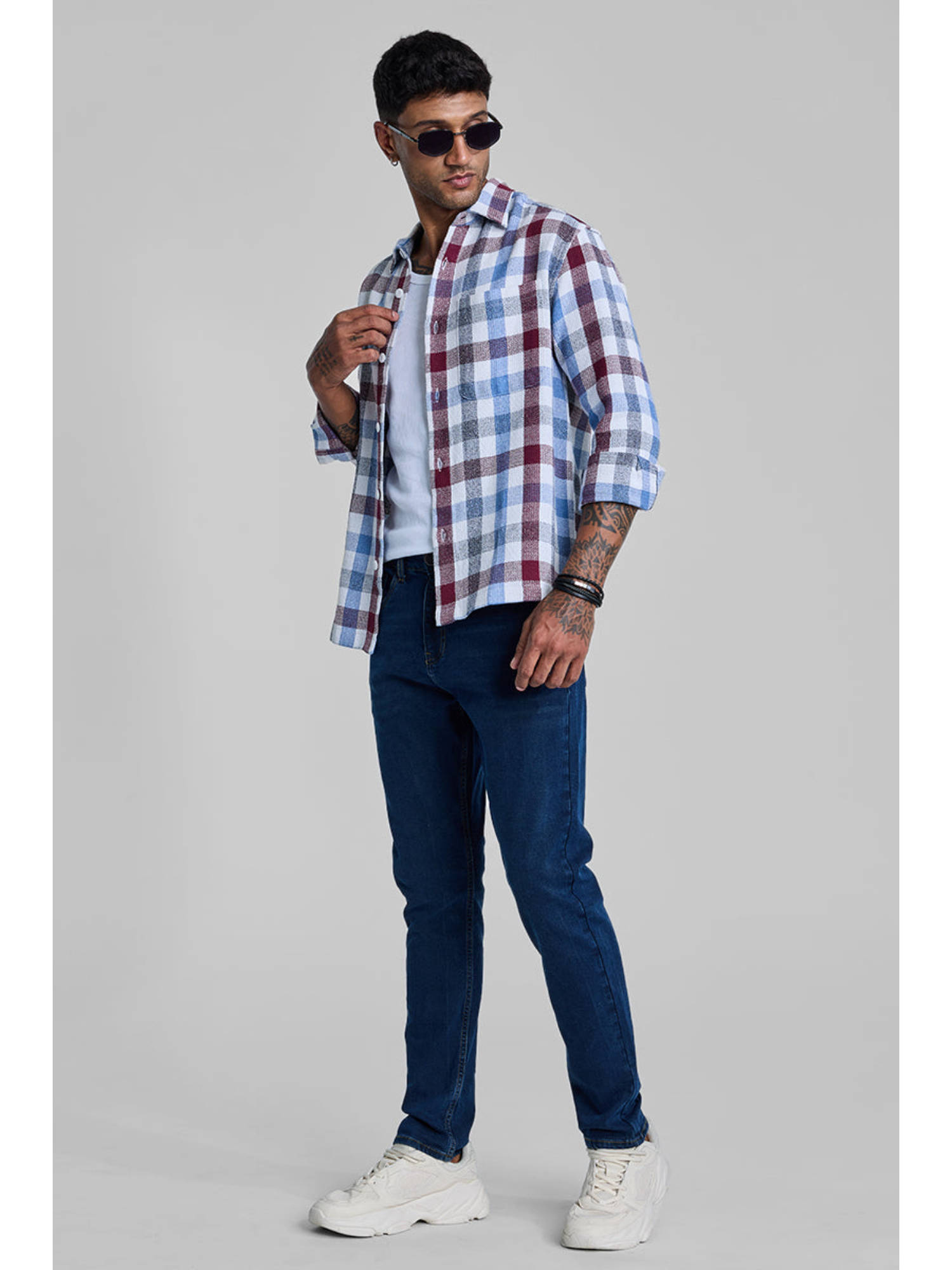 Snitch Red Buy Snitch Red & Light Blue Boxy Fit Gingham Shirt Online