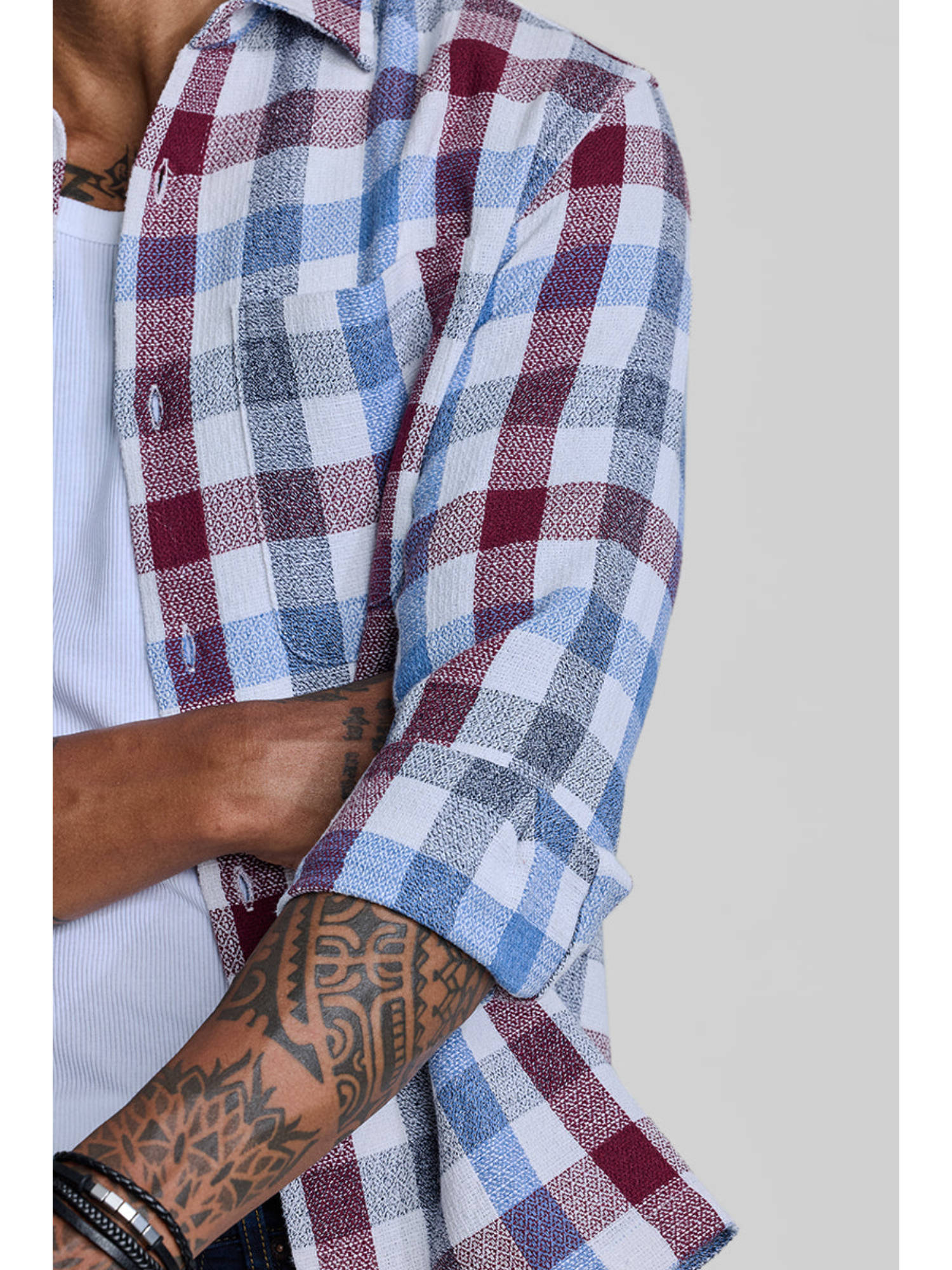 Snitch Red Buy Snitch Red & Light Blue Boxy Fit Gingham Shirt Online