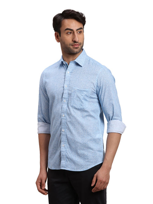 ColorPlus Men Regular Fit Cotton Printed Blue Casual Shirt