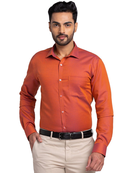 Park Avenue Men Slim Fit Cotton Solid Orange Formal Shirt