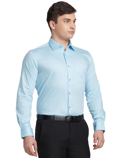 Raymond Men Comfortable Fit Blended Fabric Solid Blue Formal Shirt - Main Image