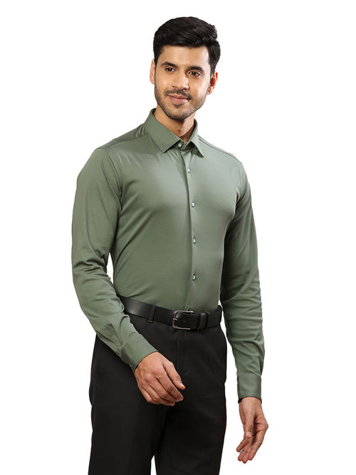 Buy Raymond Men Slim Fit Cotton Solid Green Formal Shirt Online
