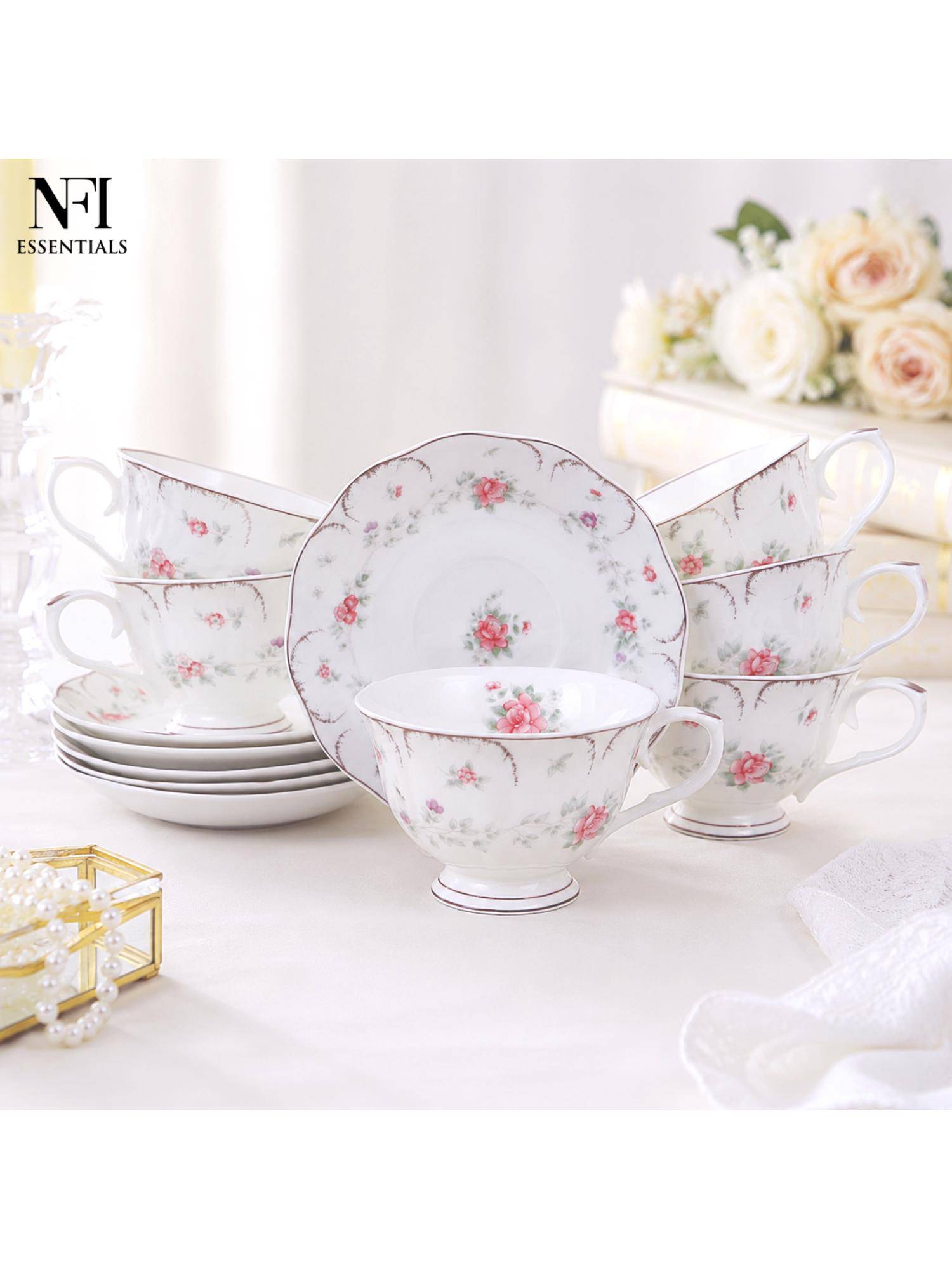 NFI Essentials 6Pcs Ceramic Tea Cup And Saucer Set 200Ml