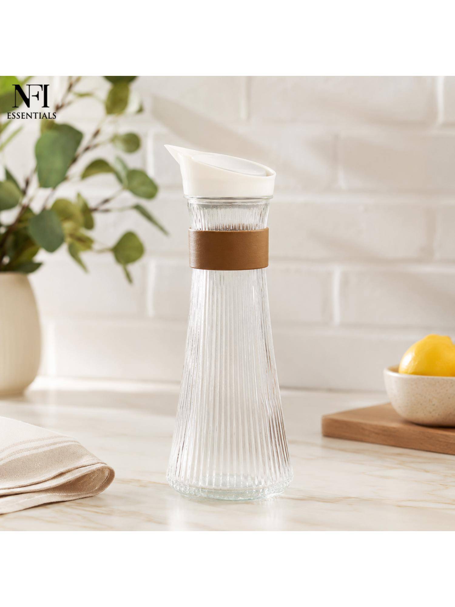 NFI Essentials Juice Carafe With Lid, Premium Clear Glass Water Jug For Refrigerator, Dining Table