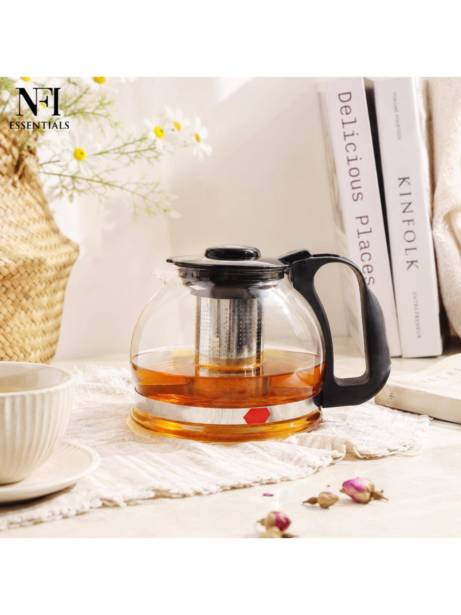 NFI Essentials Glass Infuser Mug With Stainless Steel Tea Strainer & Lid