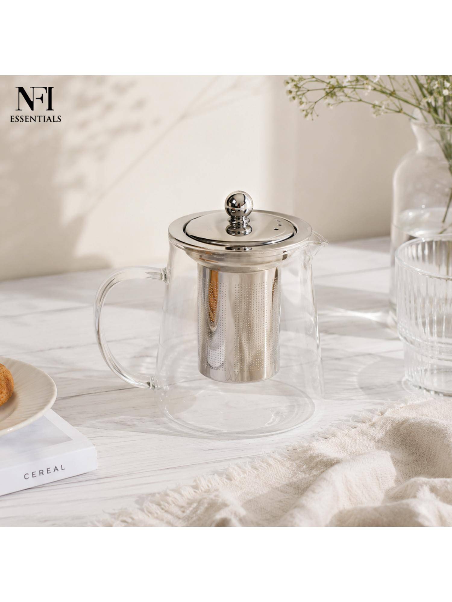 NFI Essentials Glass Infuser Mug With Stainless Steel Tea Strainer & Lid