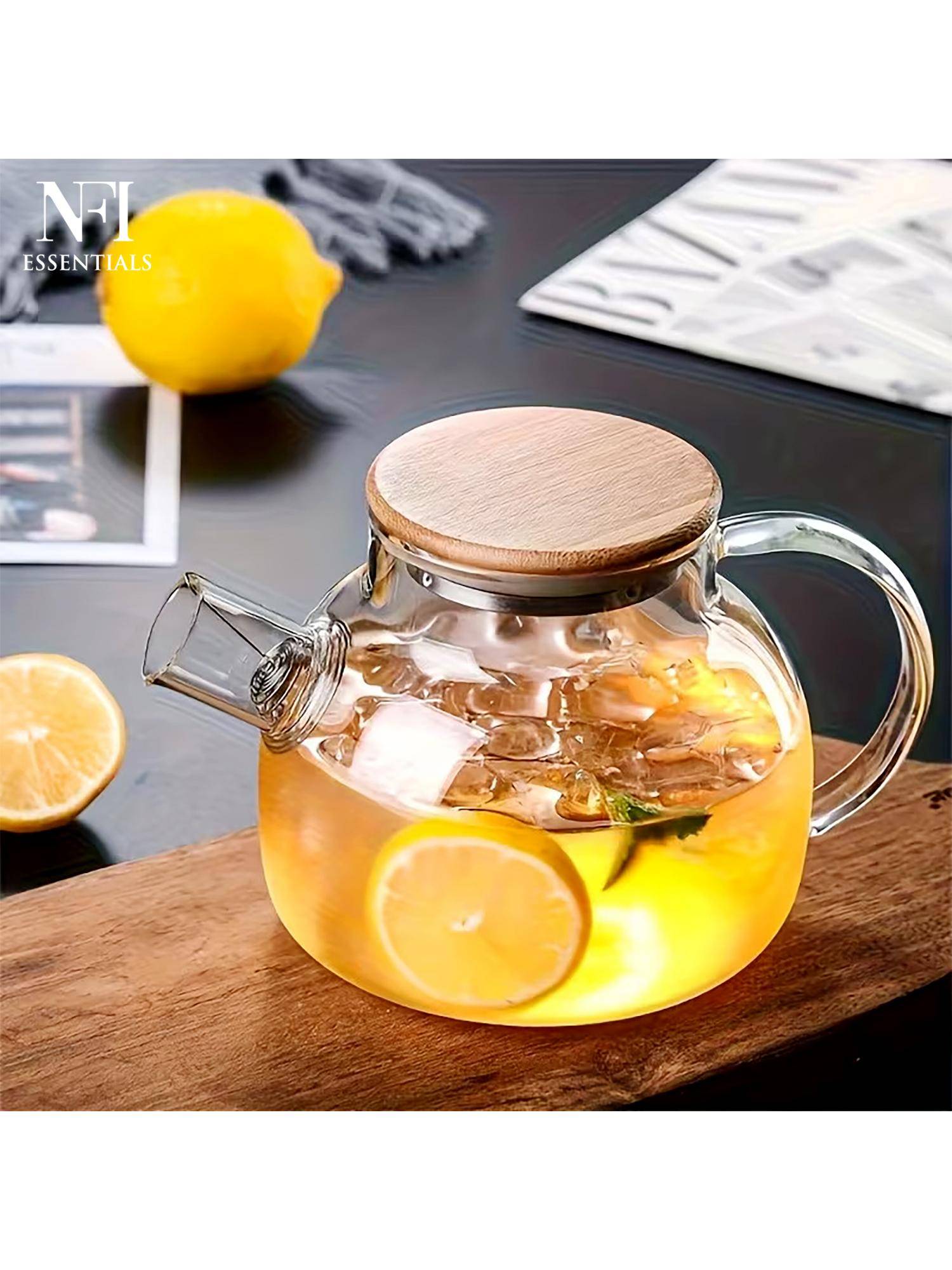 NFI Essentials Glass Teapot With Bamboo Lid & Stainless Steel Coil Filter, Glass Tea Pot