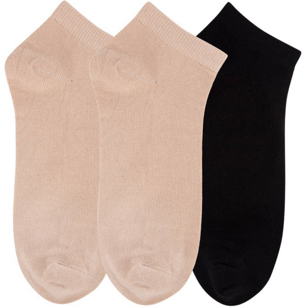 NEXT2SKIN Women's Low Ankle Length Cotton Socks - Pack of 3 (Skin:Black:Skin)