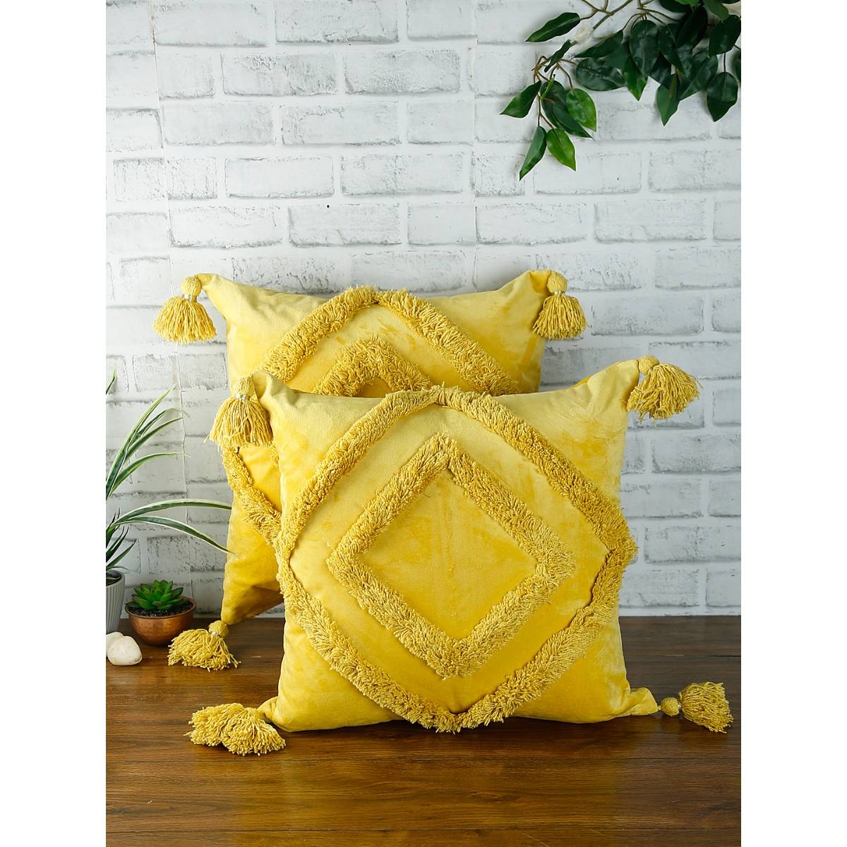 eyda Super Soft Velvet Yellow Color Set Of 2 Cushion Cover-18X18 Inch