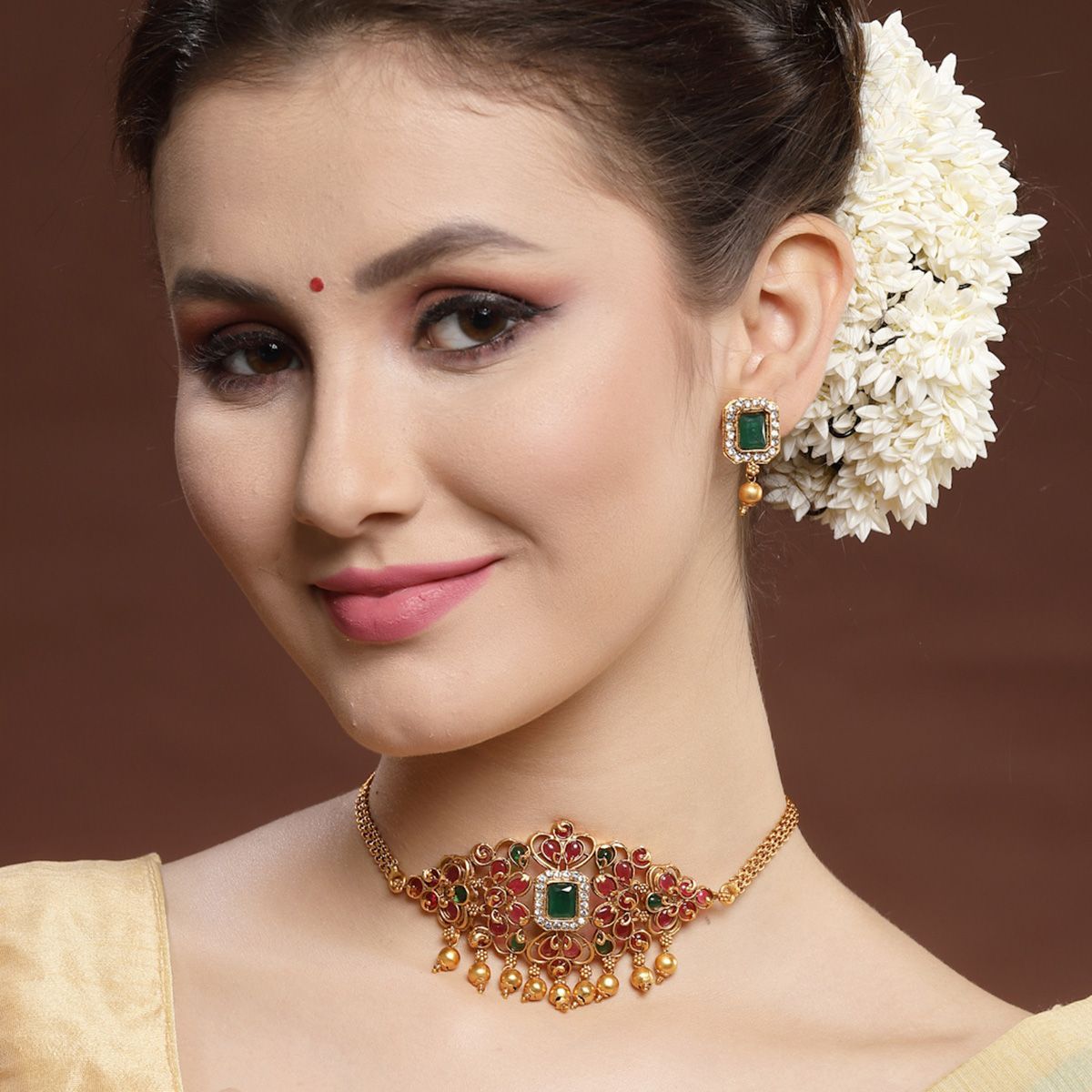 Indian Bollywood Style Gold Plated Choker Necklace CZ Ruby Red Pearl  Jewelry Set | eBay