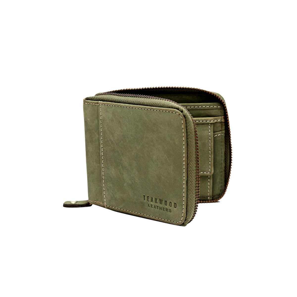 Teakwood Green Solid Zip Around Wallet (WLT_487_GREEN)