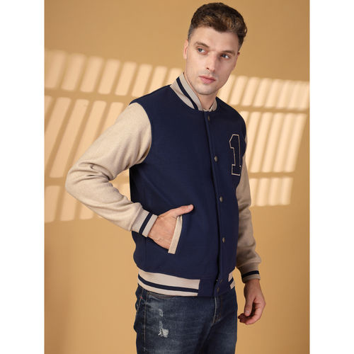 CHKOKKO Mens Winter Wear Varsity Jacket Navy Blue