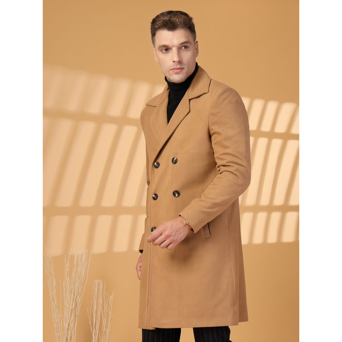 Buy CHKOKKO Men Solid Beige Winter Coat Online