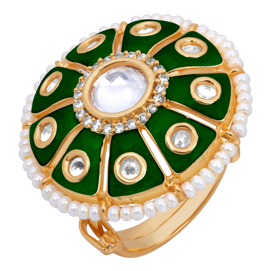 Buy Zaveri Pearls Green Meenakari Kundan Ring Cocktail Ring Online At Best  Price @ Tata CLiQ