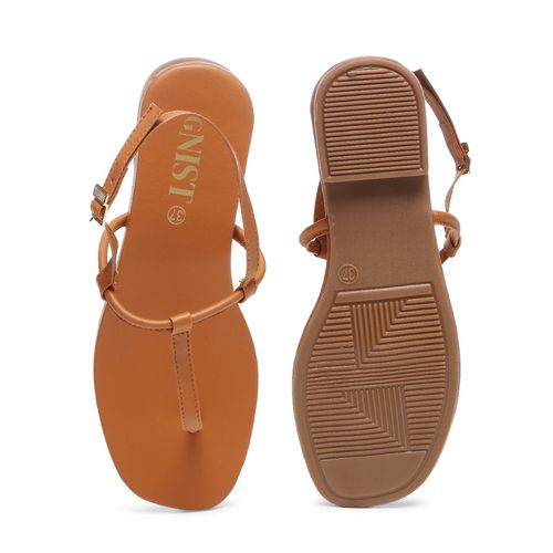 Buy GNIST Tan Office Plain Flat Sandal Online