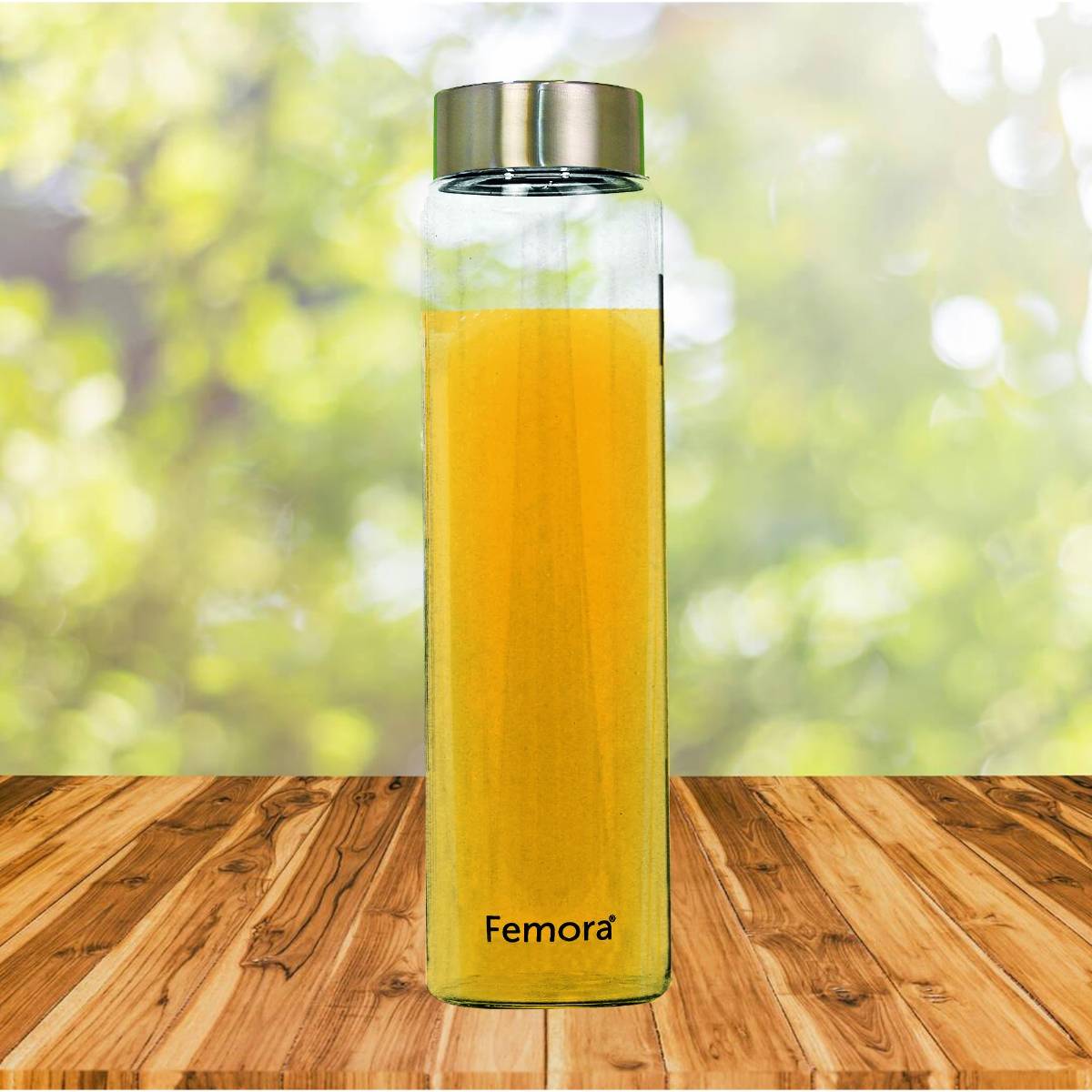 Femora Borosilicate Glass Water Bottle 1000Ml (Steel Lid)