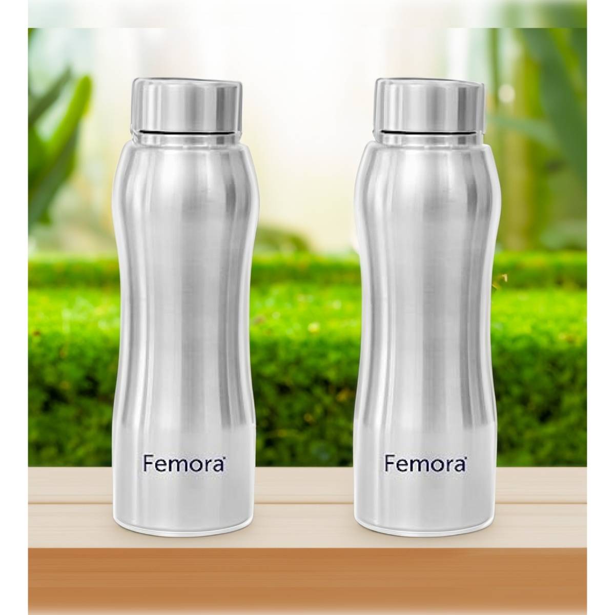 Femora Stainless Steel Water Bottle - 750 ML with Steel Cap (Pack Of 2)