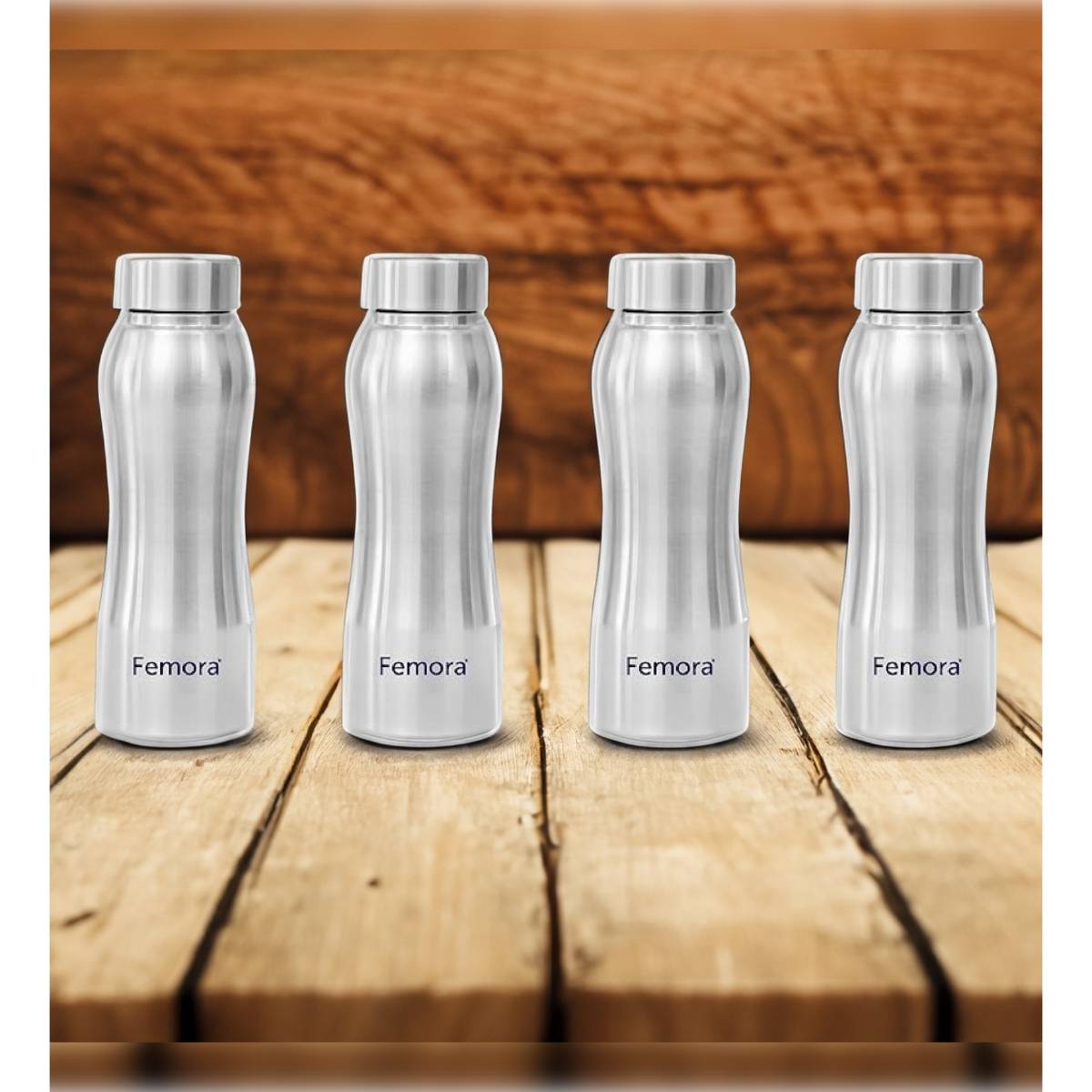 Femora Stainless Steel Water Bottle - 750 ML with Steel Cap (Pack Of 4)