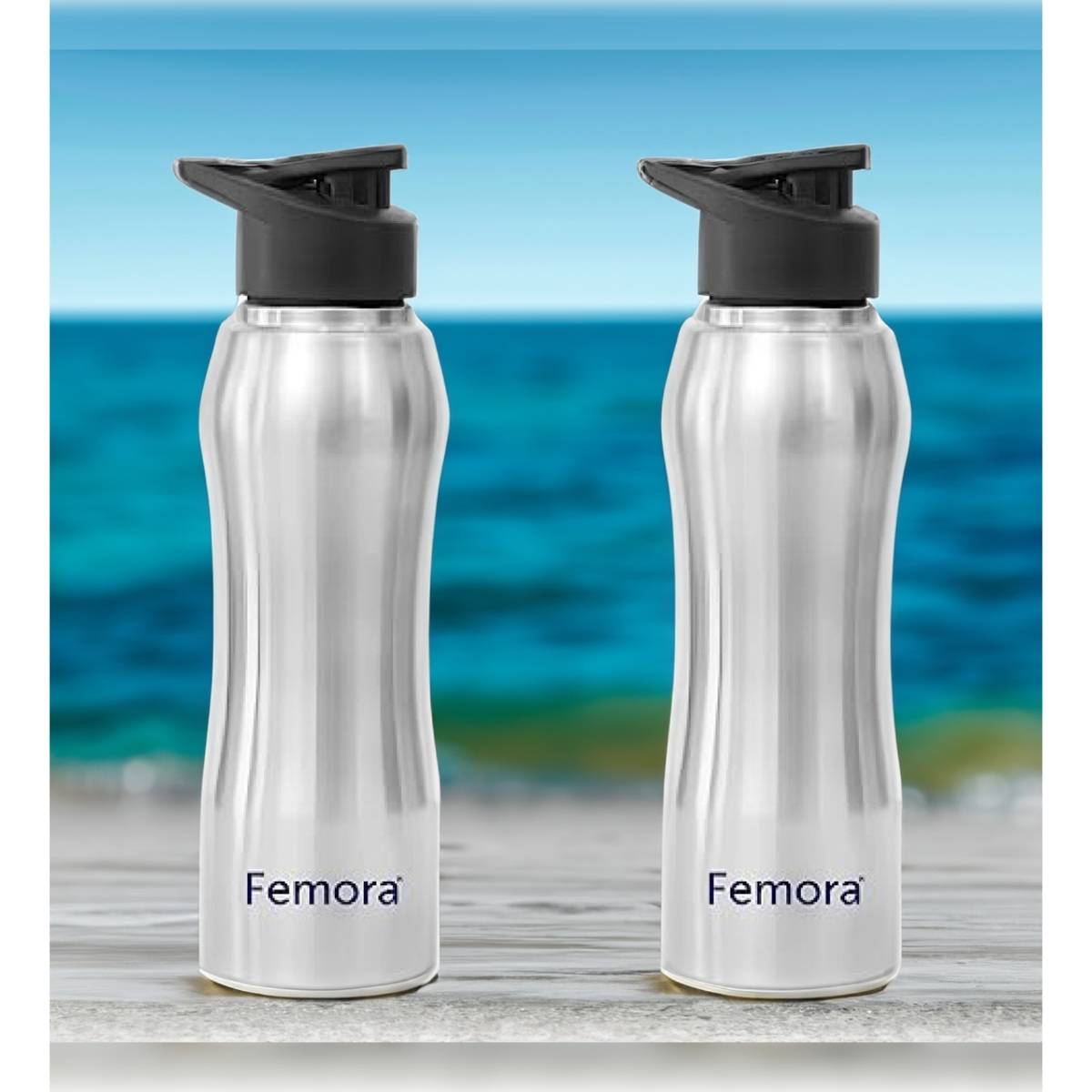 Femora Stainless Steel Water Bottle - 750 ML with Sipper Cap (Pack Of 2)