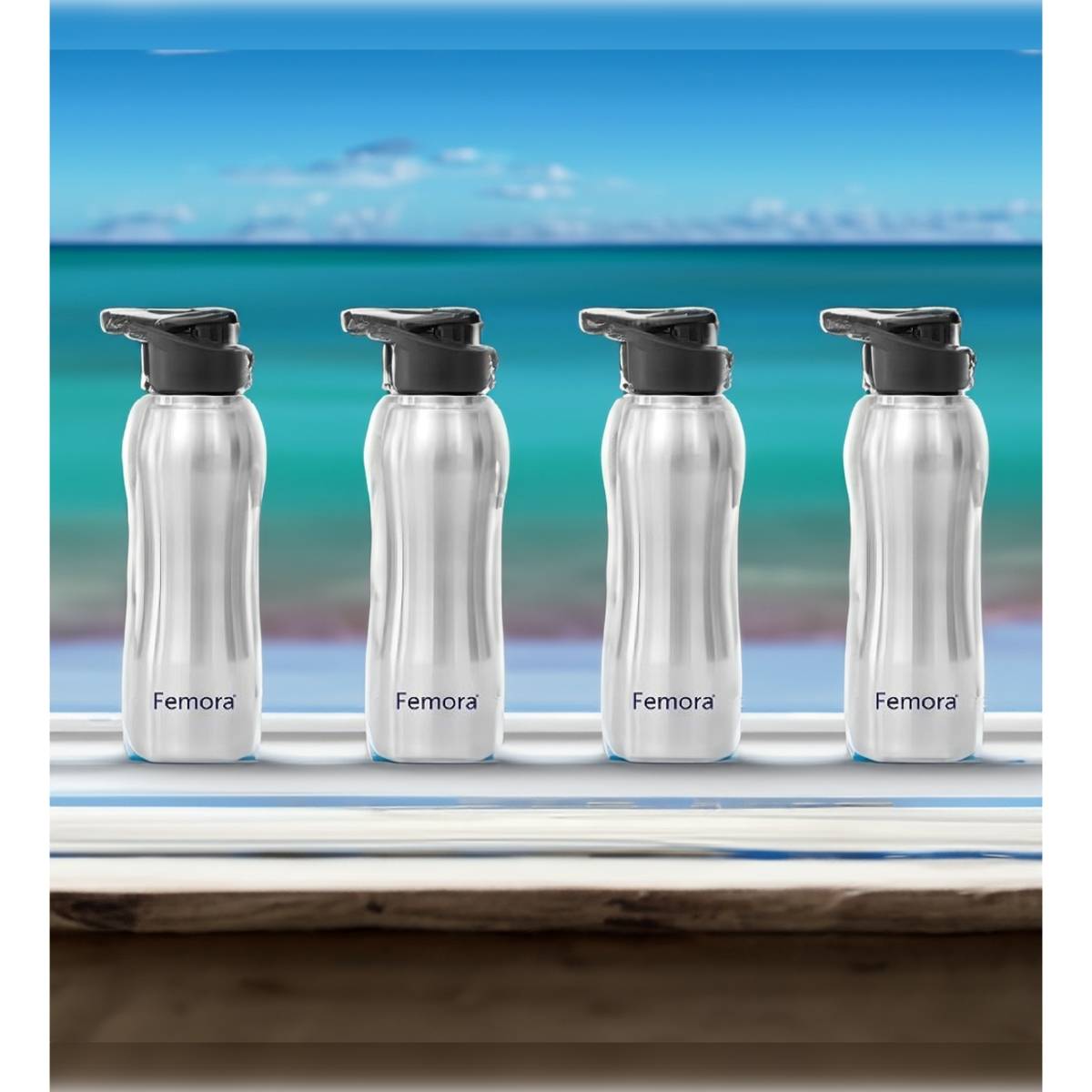 Femora Stainless Steel Water Bottle - 750 ML with Sipper Cap (Pack Of 4)