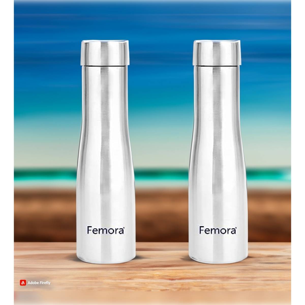 Femora Stainless Steel Water Bottle - 1000 ML with Steel Cap (Set Of 2)