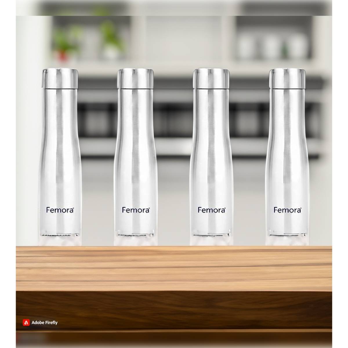 Femora Stainless Steel Water Bottle - 1000 ML with Steel Cap (Set Of 4)