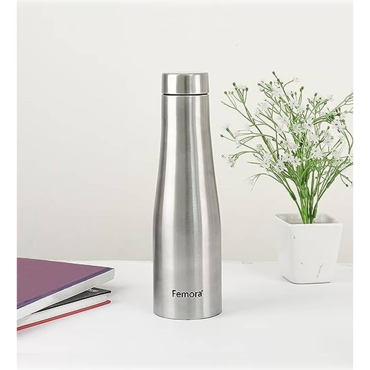 Femora Stainless Steel Water Bottle - 1000 ML with Steel Cap