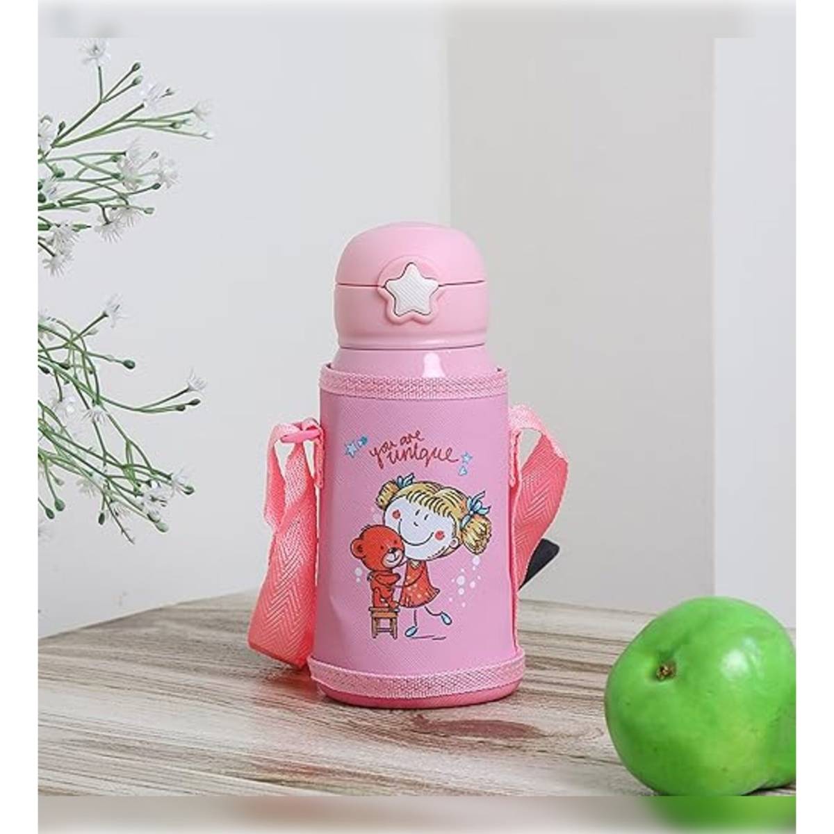 Femora Kids You Are Unique Water Bottle Stainless Steel Bottle with Bag (Pink) (550 ML) (Set of 2)