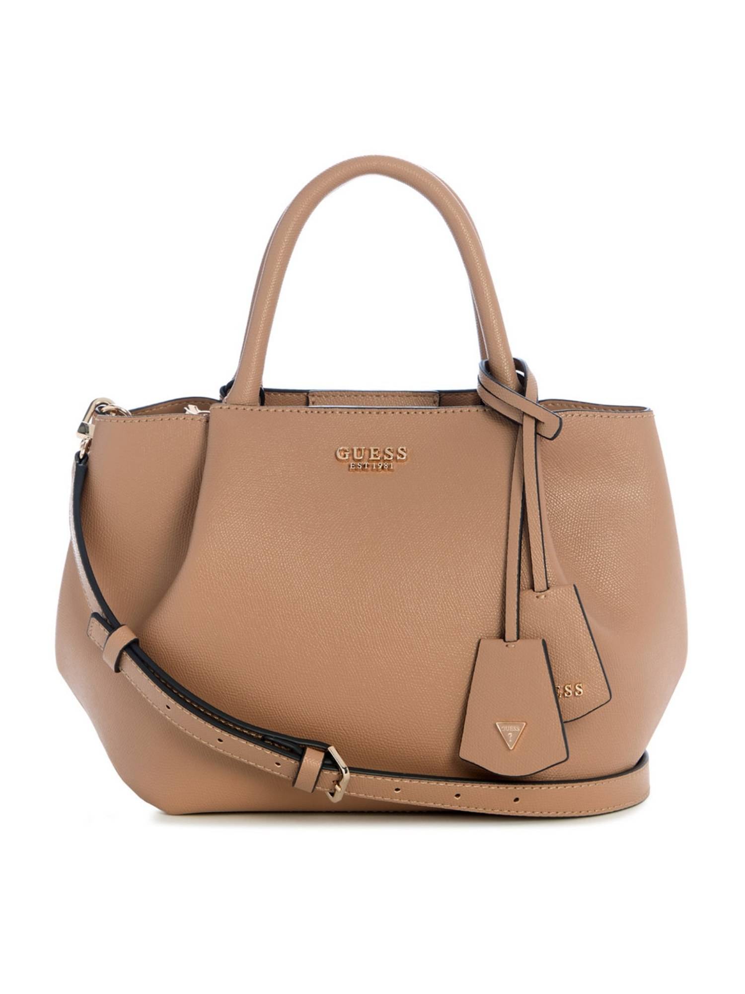 Guess Amorette Snap Button Solid Satchel Bag with Detachable Strap