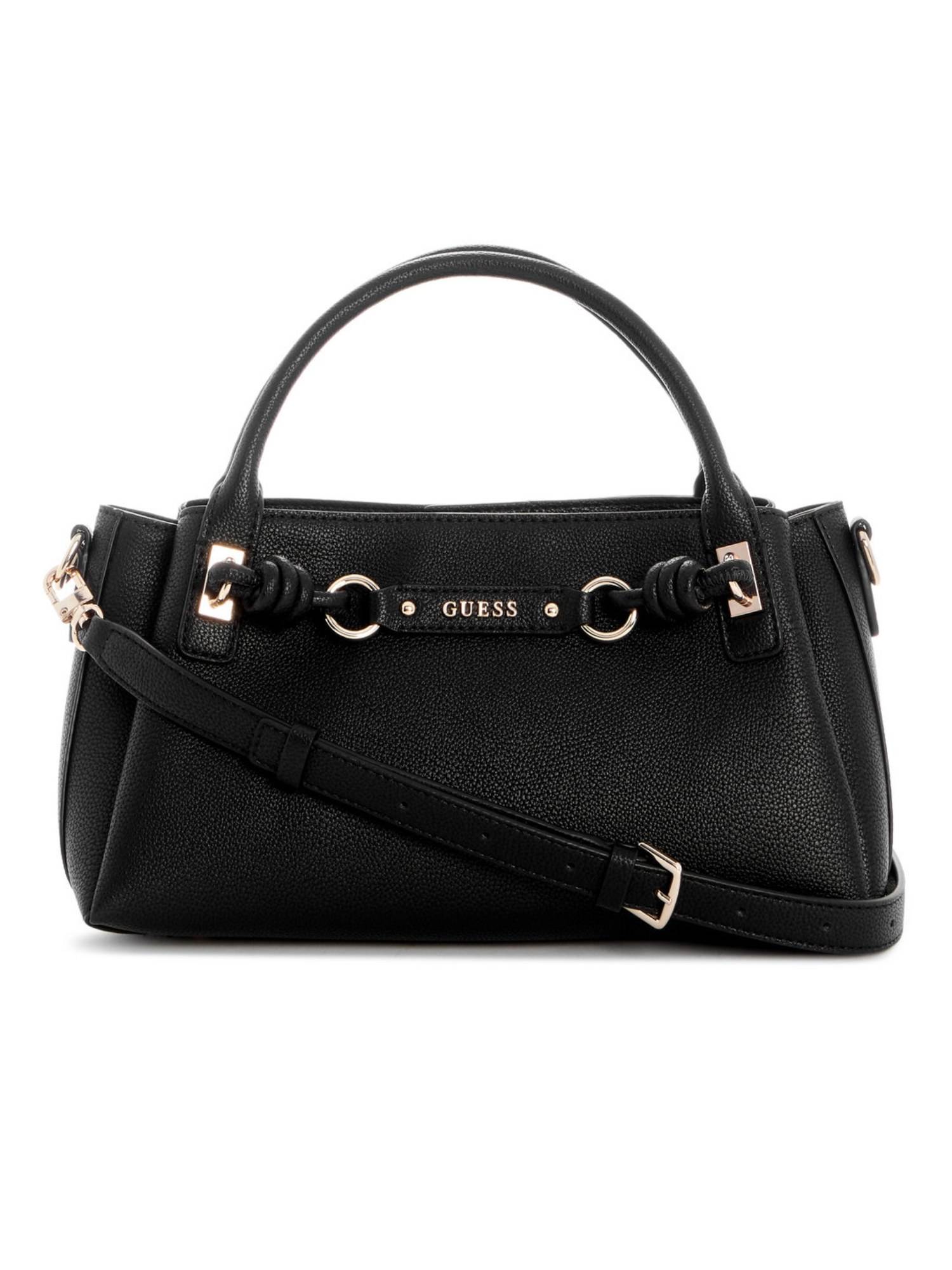 Guess Camelia Black Women Snap Button Solid Satchel Bag
