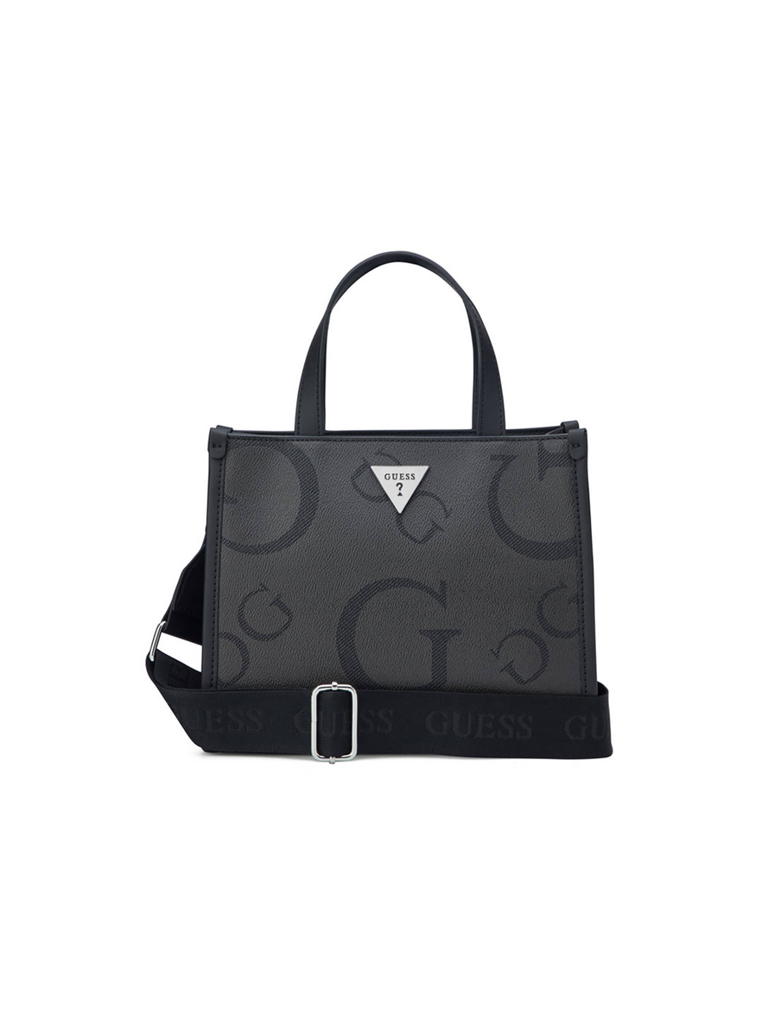 Guess Jackie Black Zipper Printed Shoulder Bag with Detachable Strap