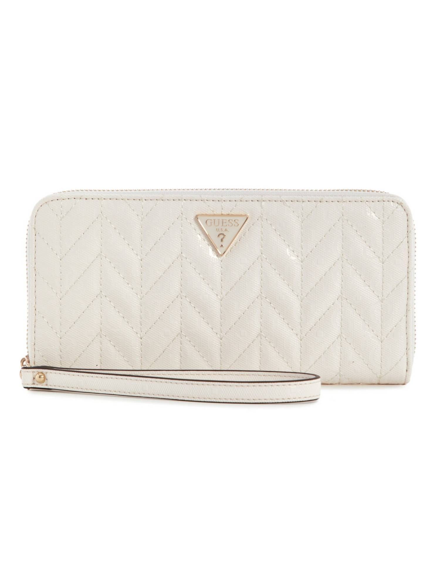 Guess Stacey Cream Women Zipper Quilted Large Wallet
