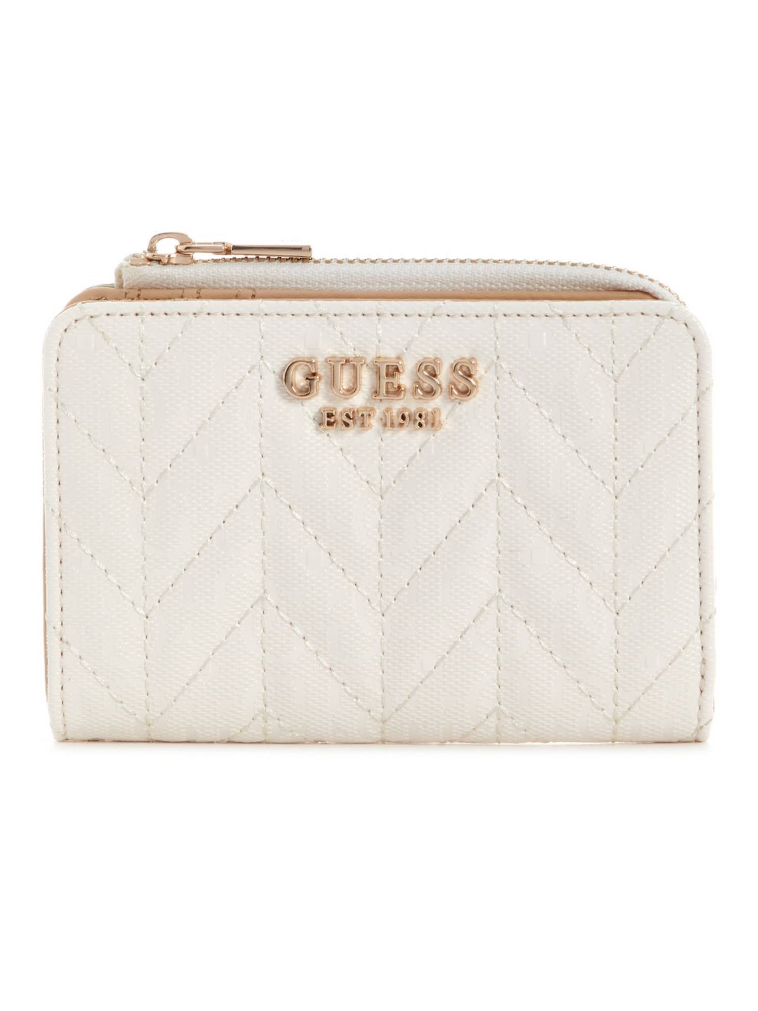 Guess Stacey White Women Zipper Quilted Card Case