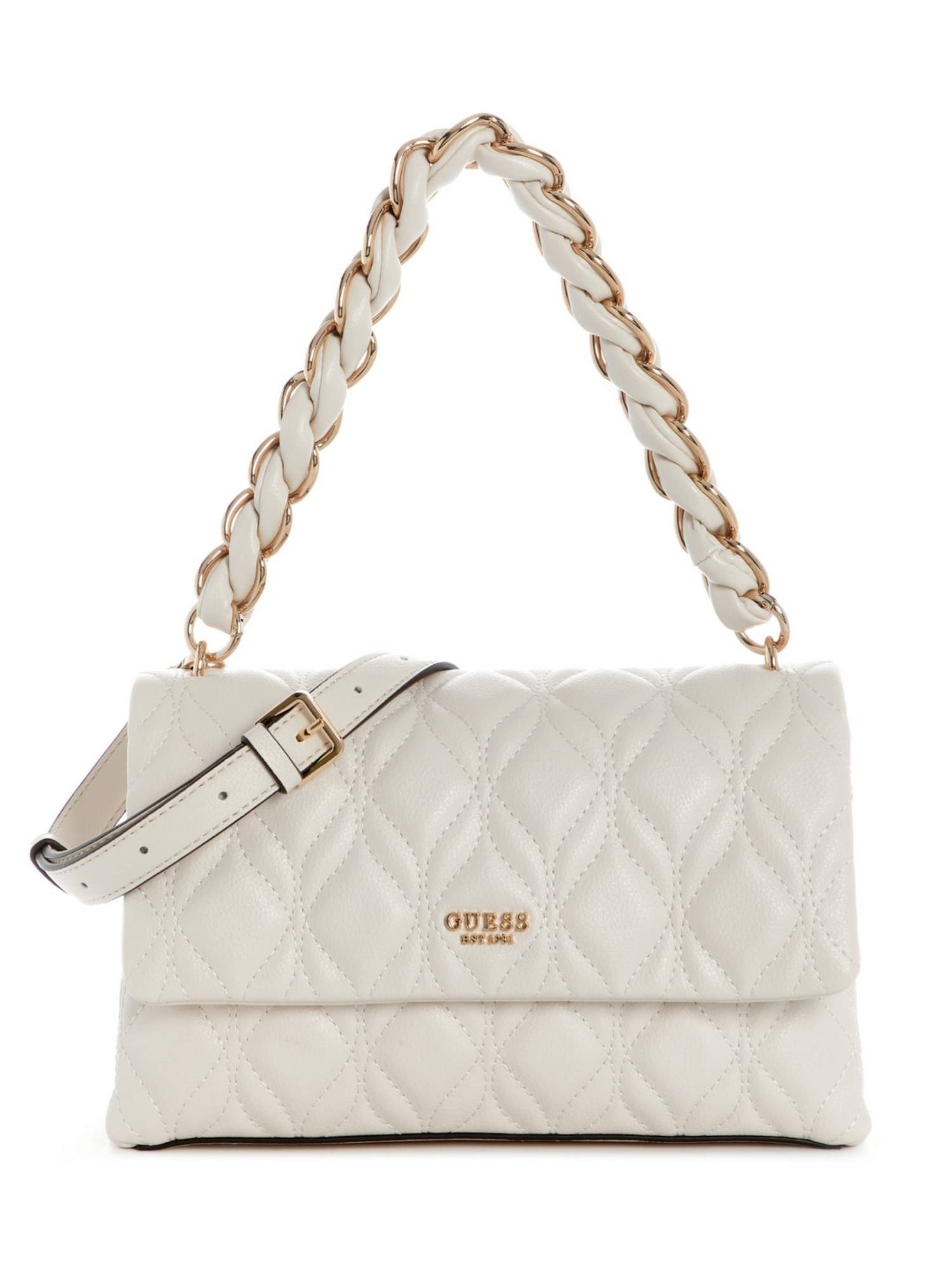 Guess Maxine White Women Snap Button Quilted Crossbody Bag