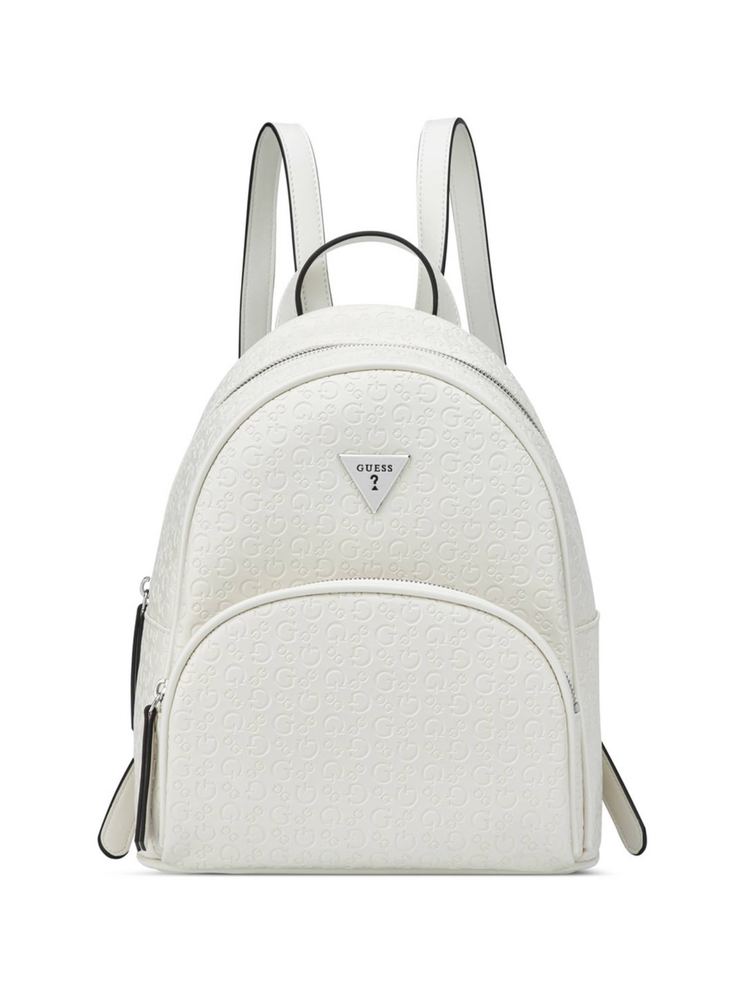 Guess Jillian Women White Zipper Textured Backpack