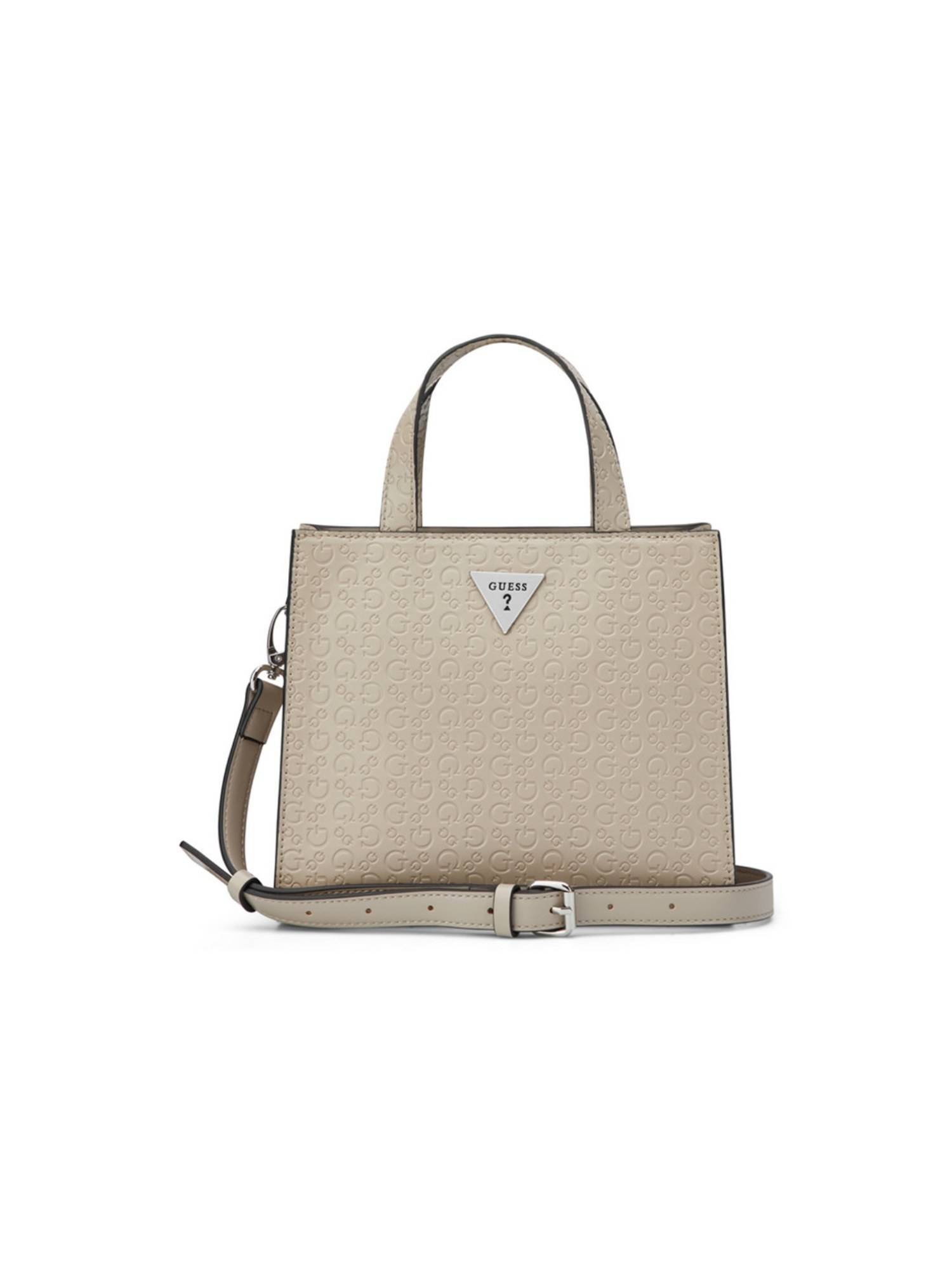 Guess Jillian Taupe Zipper Textured Shoulder Bag with Detachable Strap
