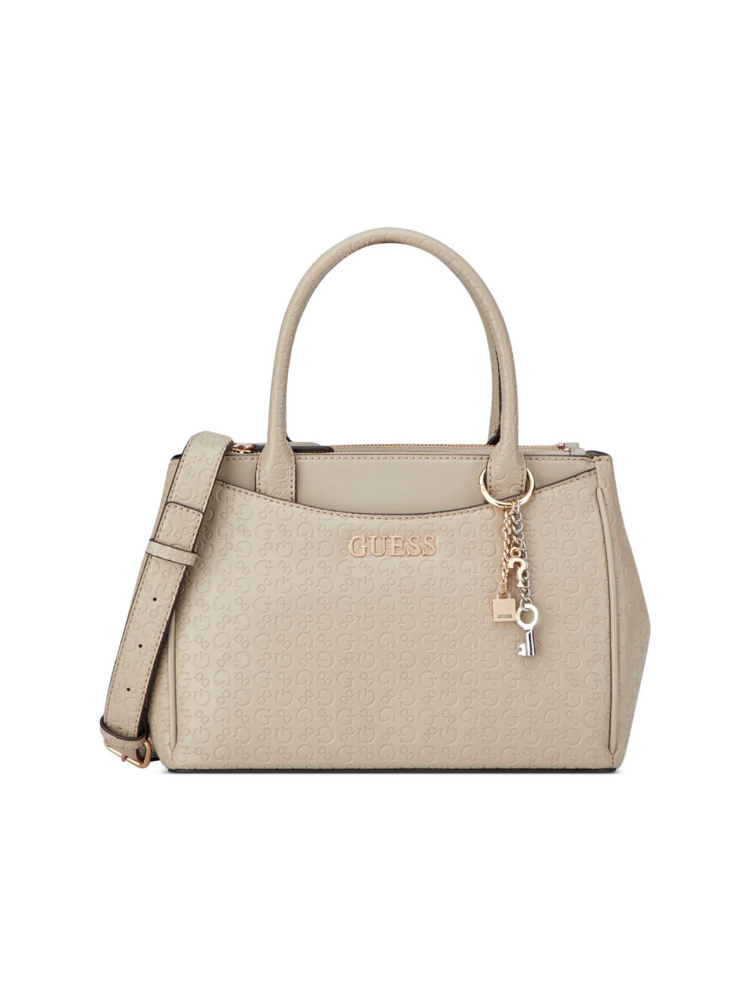 Guess Elliot Taupe Women Textured Satchel Bag