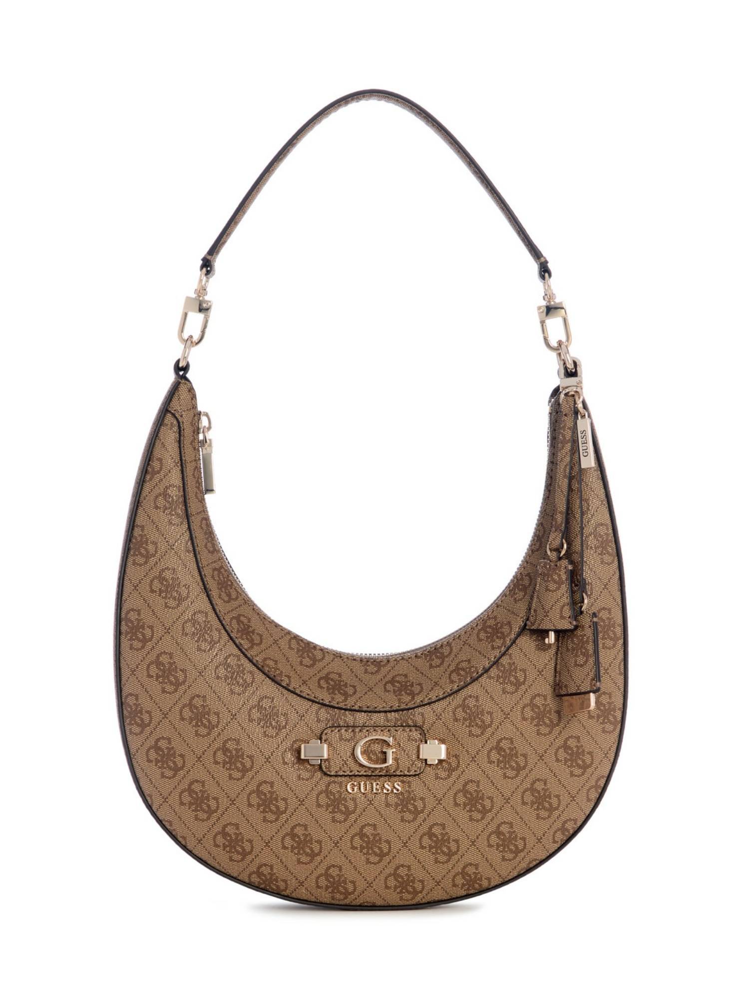 Guess Lindsey Beige Women Zipper Printed Hobo Bag