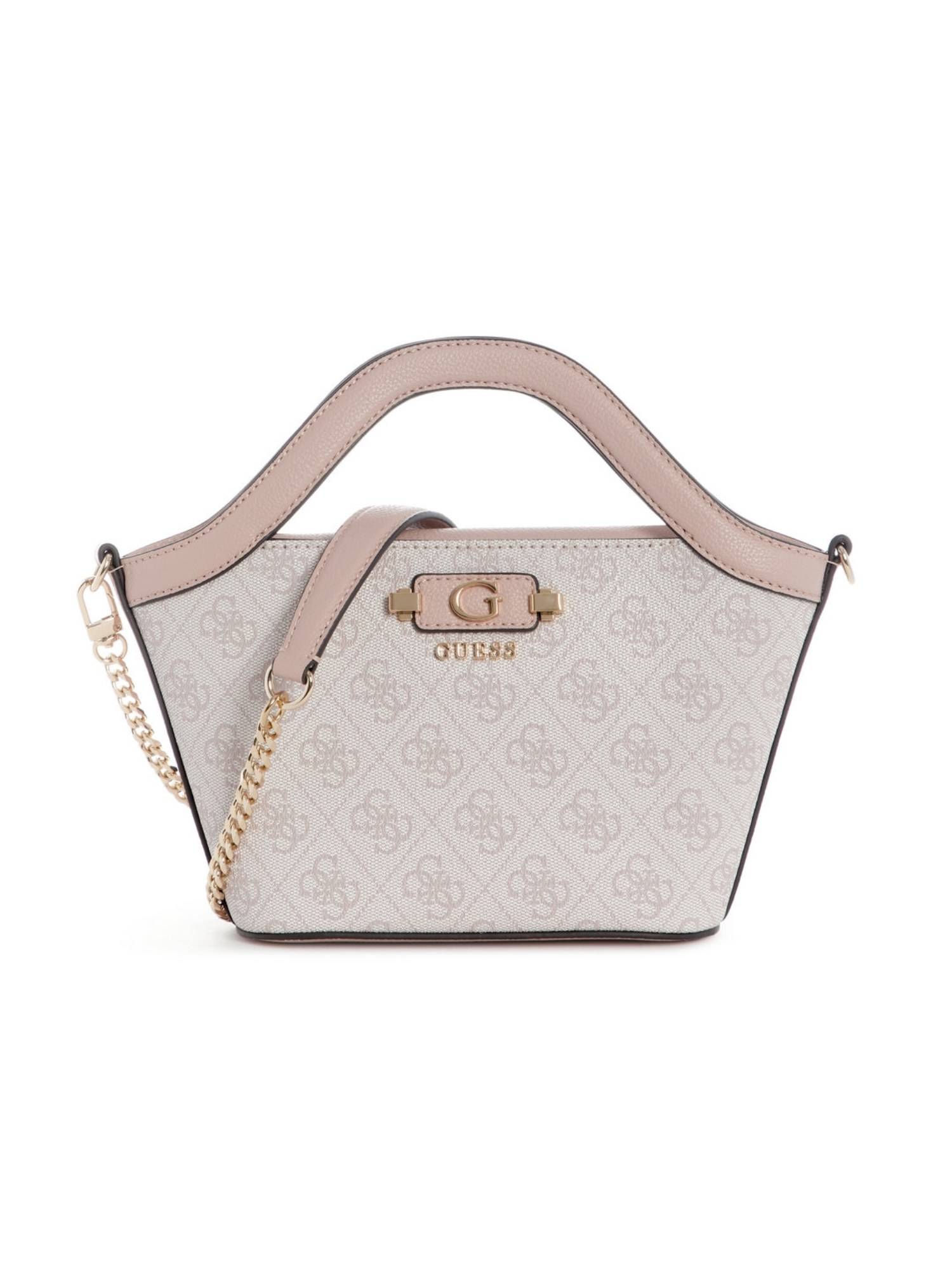 Guess Lindsey Pink Snap Button Printed Handbag with Detachable Strap
