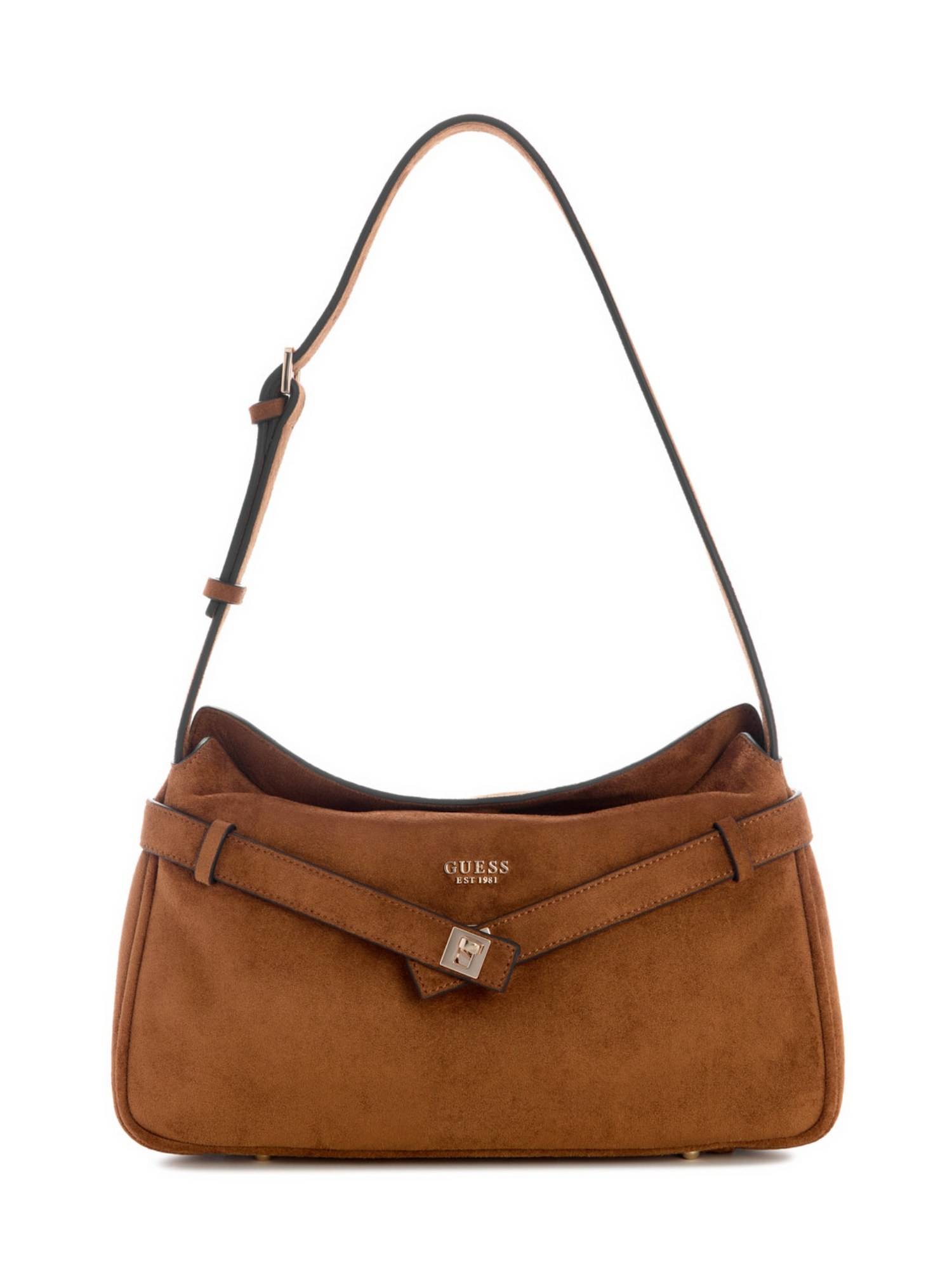 Guess Ella Brown Women Flap Solid Baguette Shoulder Bag