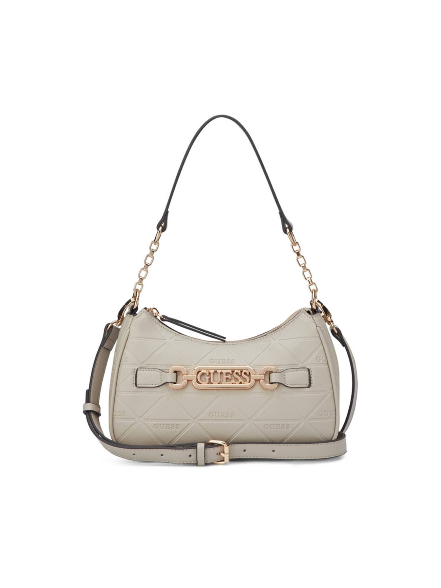 Guess Celestia Taupe Women Zipper Textured Baguette Shoulder Bag